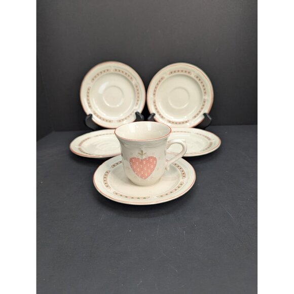 Tienshan Heartwarming Folkcraft Stoneware Hearts Replacements 5 Saucer 1 Cup - Picture 1 of 8